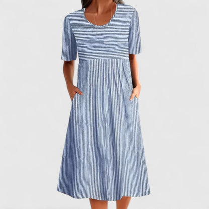 Calantha | Elegant Blue Striped Comfortable Midi Dress