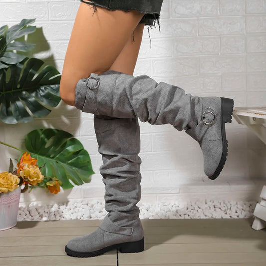 Calista | Grey Suede Knee High Boots