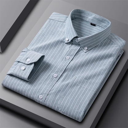 Astrid | Women's Striped Light Grey Oxford Button-Up Shirt