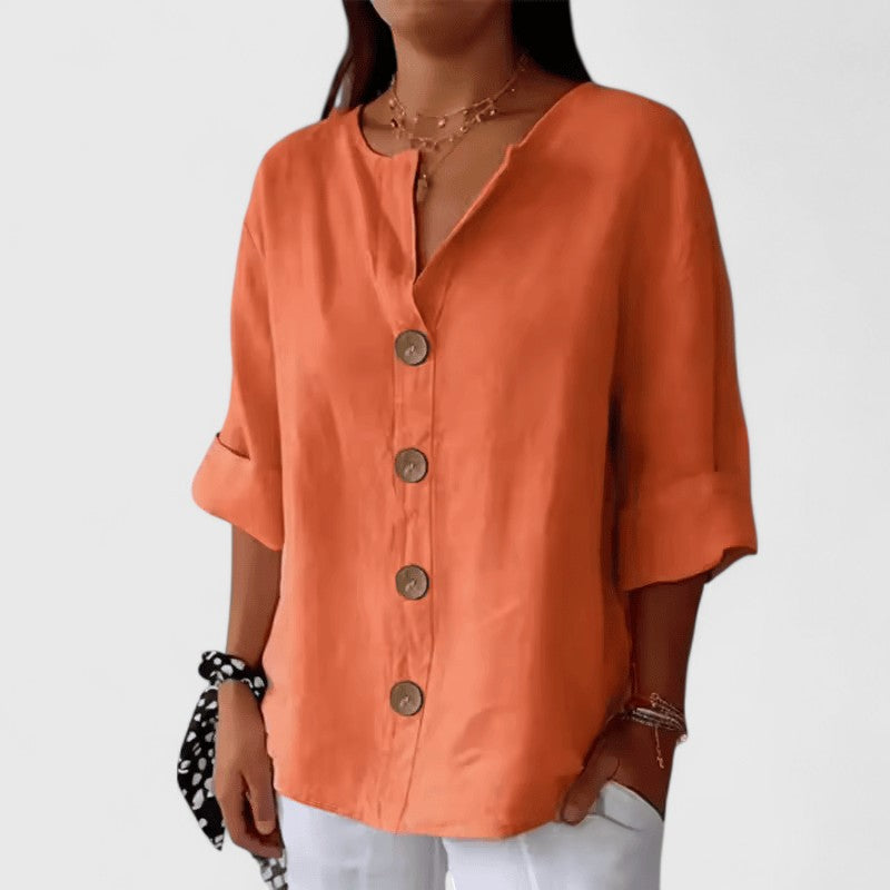 Alethea | Beige Elegant Blouse with V-Neck