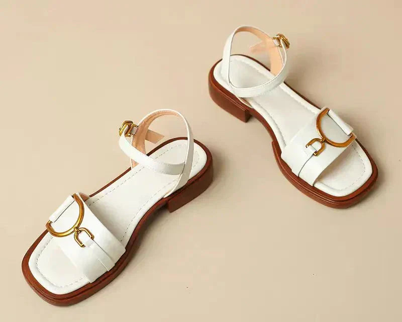 Calista | White Buckled Flat Sandals