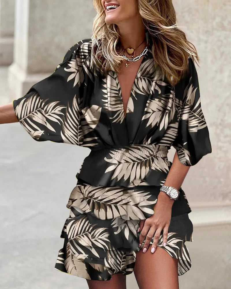Alethea | Women’s Boho Printed Ruffle Mini Dress in Vibrant Yellow