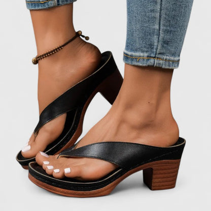 Calantha | Black Leather Orthopedic Heels