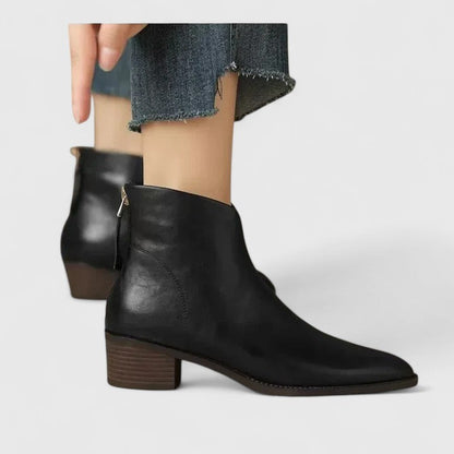 Alethea | Elegant Black Leather Boots with Block Heel