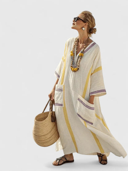 Calista | Elegant White Linen Maxi Dress