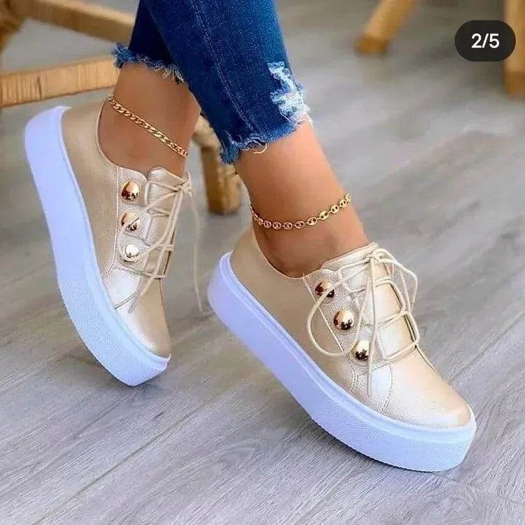 Calista | Black Orthopedic Round Toe Platform Sneakers