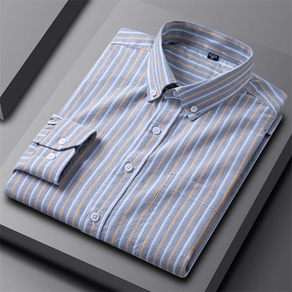 Astrid | Women's Striped Light Grey Oxford Button-Up Shirt
