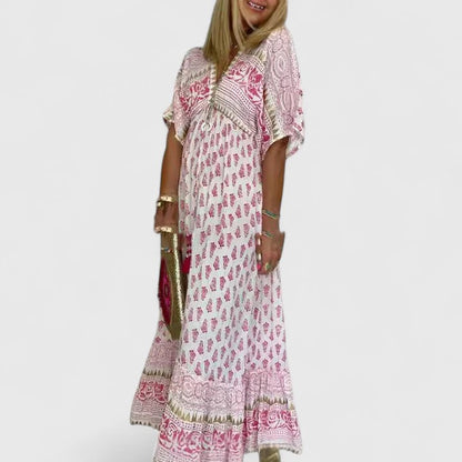 Calantha | Elegant Pink Bohemian Maxi Dress