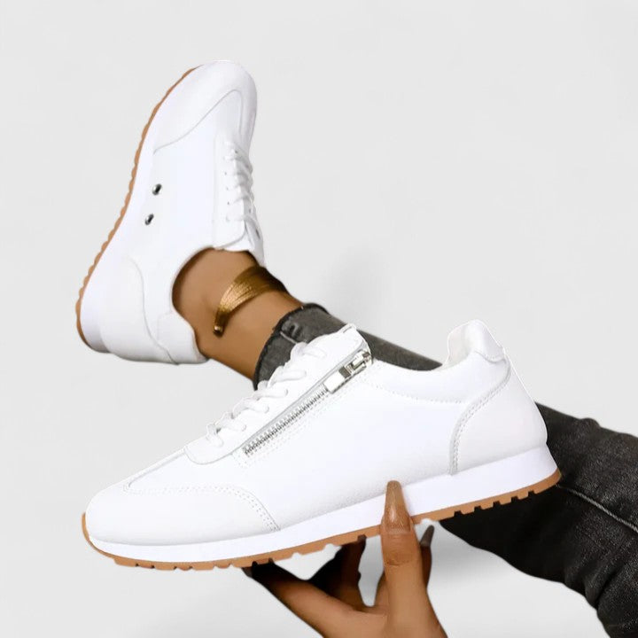 Alethea | White & Grey Elegant Shoes with Zip Detail