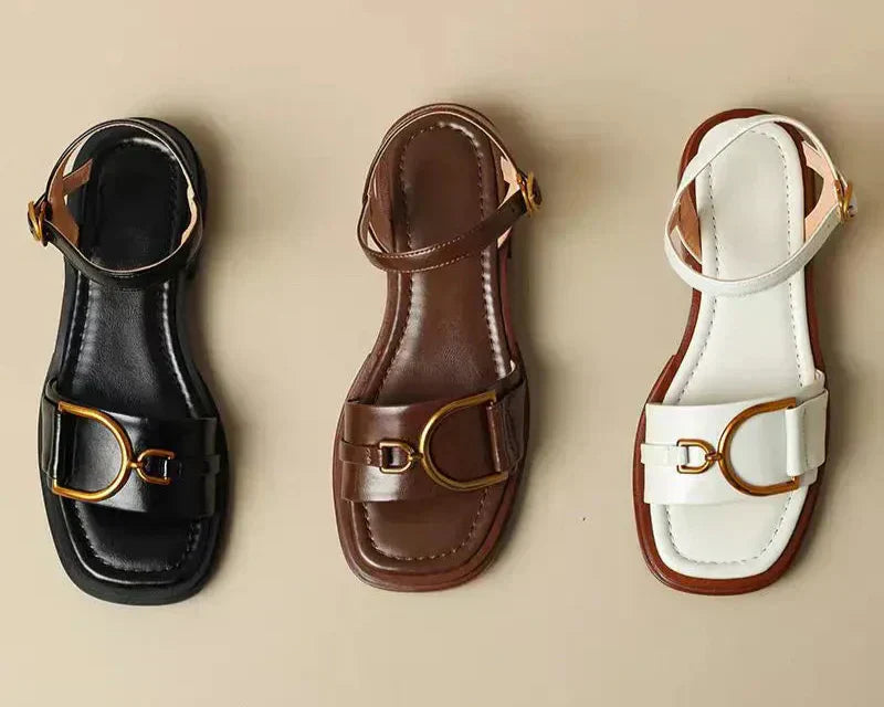 Calista | White Buckled Flat Sandals