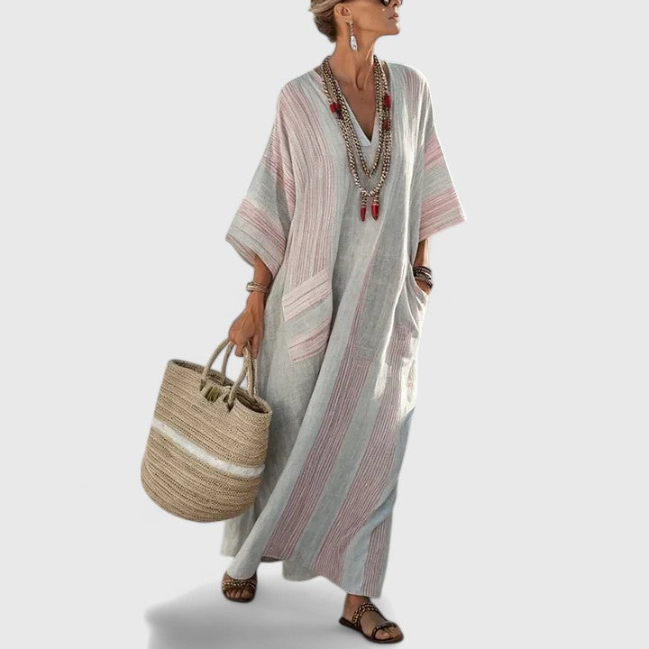 Calista | Women's Loose Fit Linen Pocket Maxi Dress in Mint Green