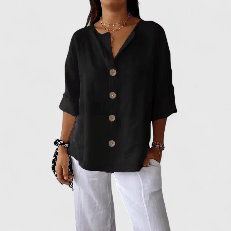 Alethea | Beige Elegant Blouse with V-Neck