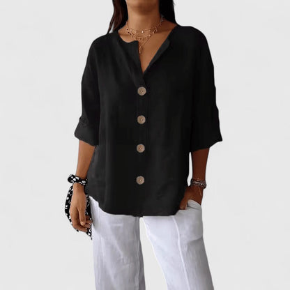 Alethea | Beige Elegant Blouse with V-Neck