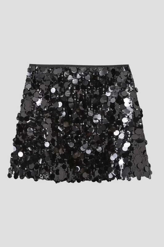 Astrid | Women’s Fitted Sequin Mini Skirt with Sparkle in Black