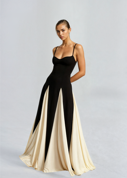 Calantha | Elegant Maxi Dress in Black and Cream