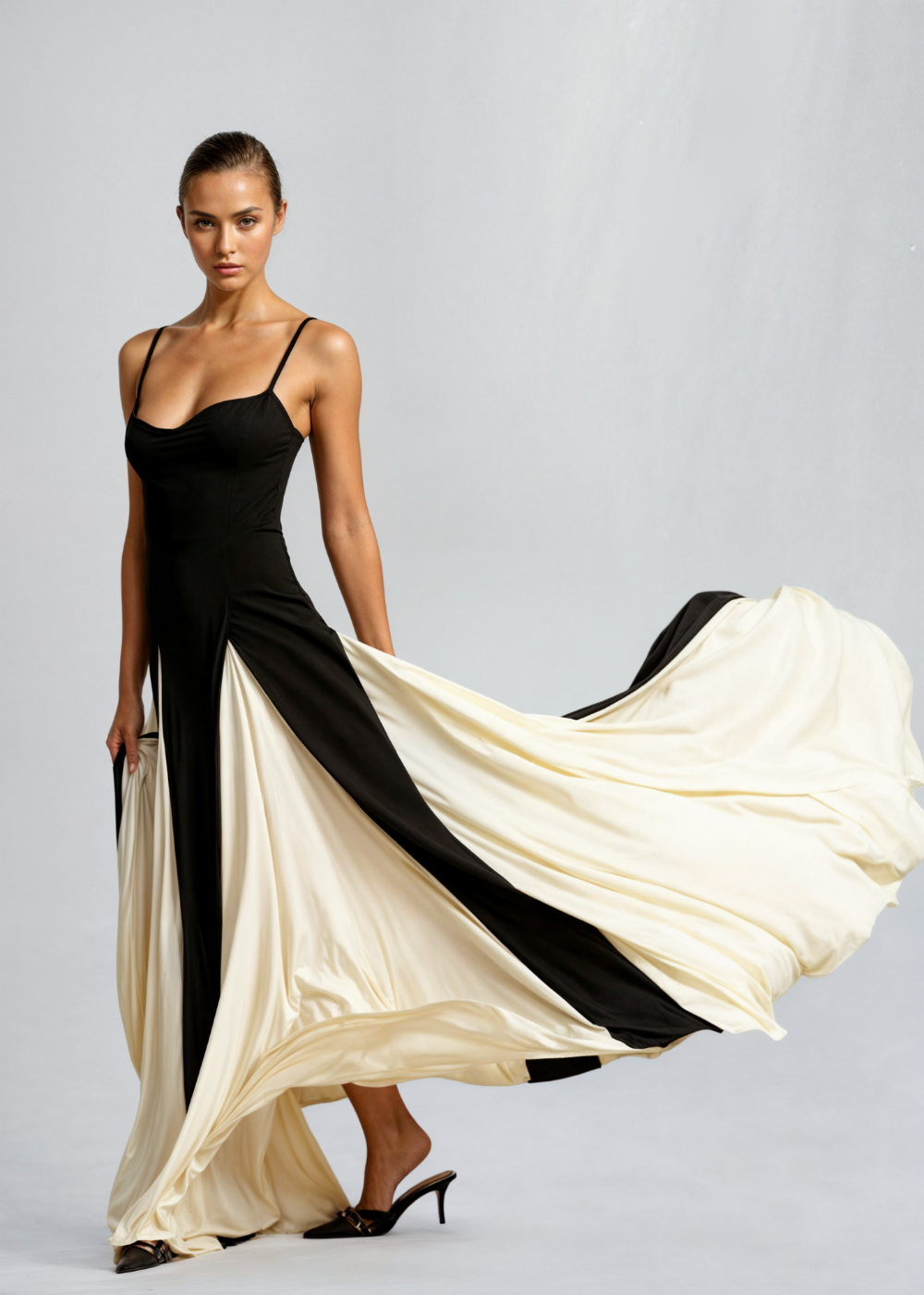 Calantha | Elegant Maxi Dress in Black and Cream
