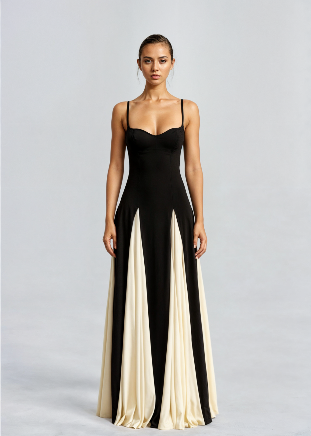Calantha | Elegant Maxi Dress in Black and Cream