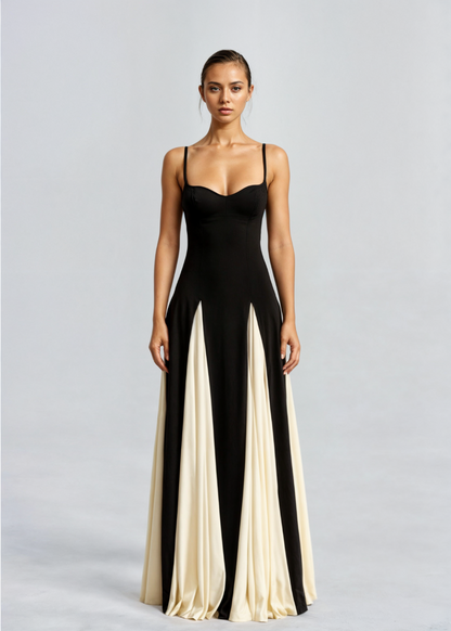 Calantha | Elegant Maxi Dress in Black and Cream