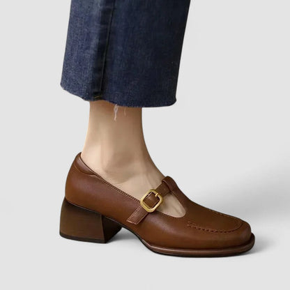Calantha | Brown Leather Orthopedic T-Strap Mary Jane Shoes