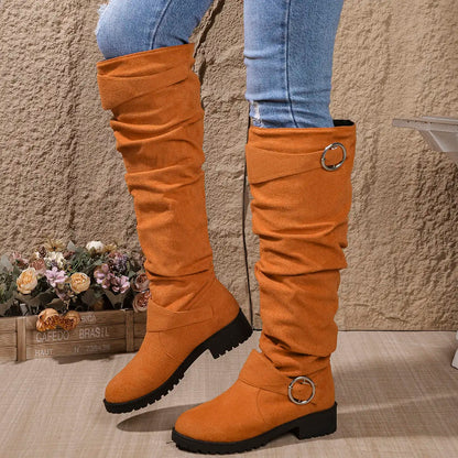 Calista | Grey Suede Knee High Boots
