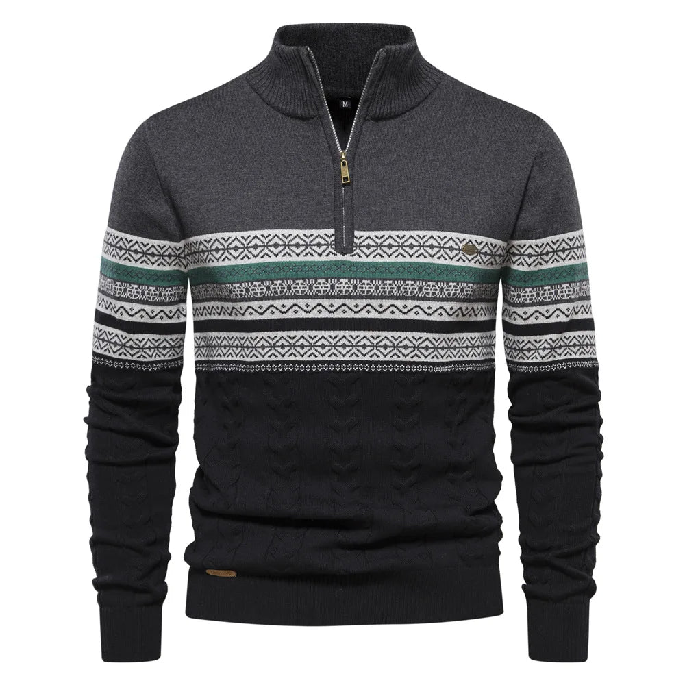 Beckett | Navy White Zip Classic Warm Elegance Pullover