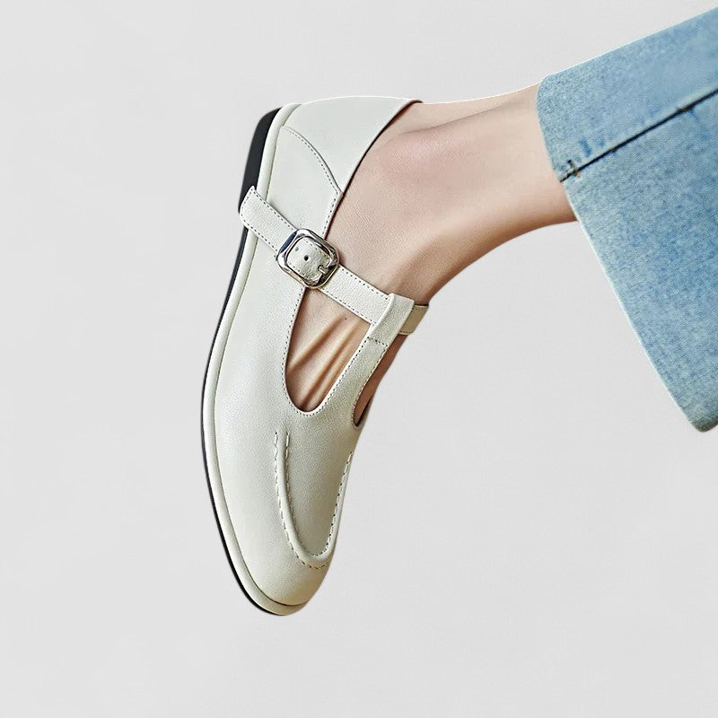 Calanthe | Black Leather Orthopedic Mary Jane Low Heel Shoes