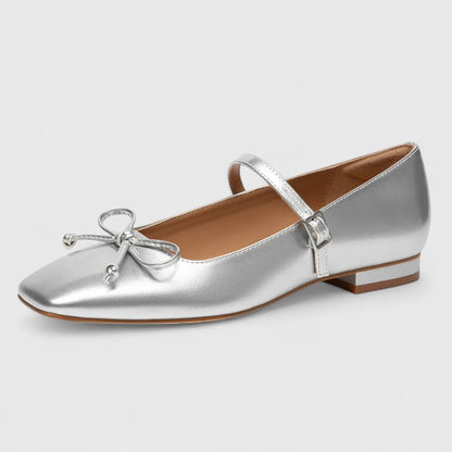 Calantha | Silver Orthopedic Square Toe Ballet Flats Shoes