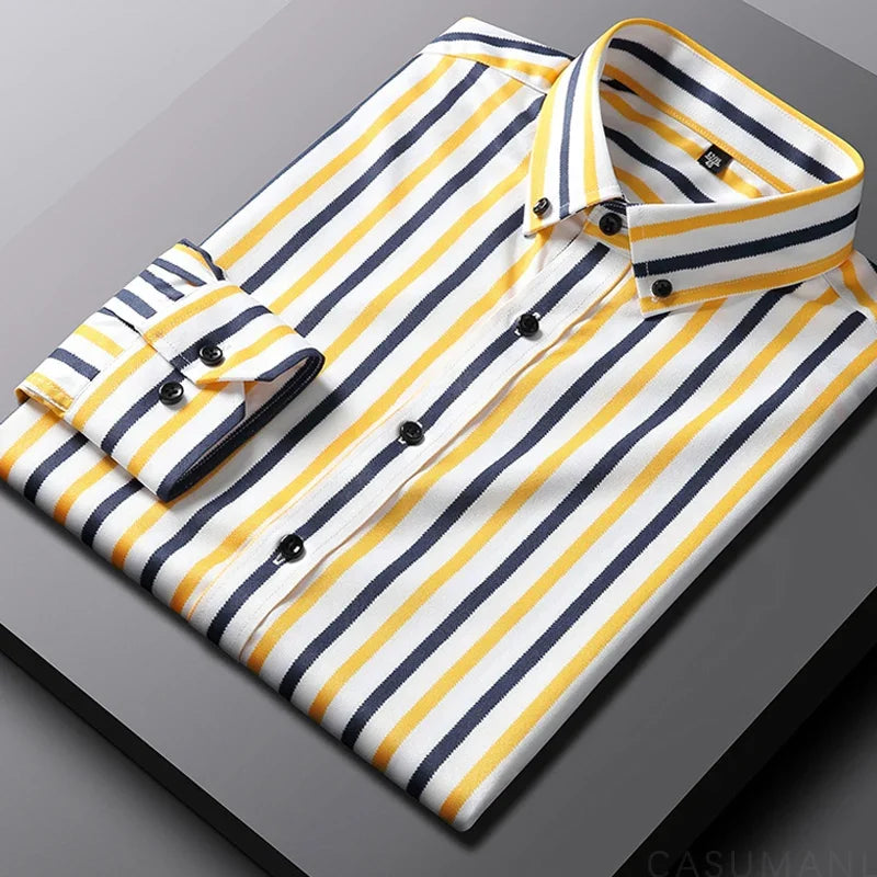 Beckett | Relaxed Navy White Striped Cotton Shirt