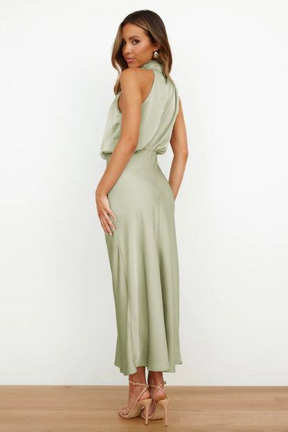 Lumina | Women’s Chic Halter Evening Dress in Sage Green