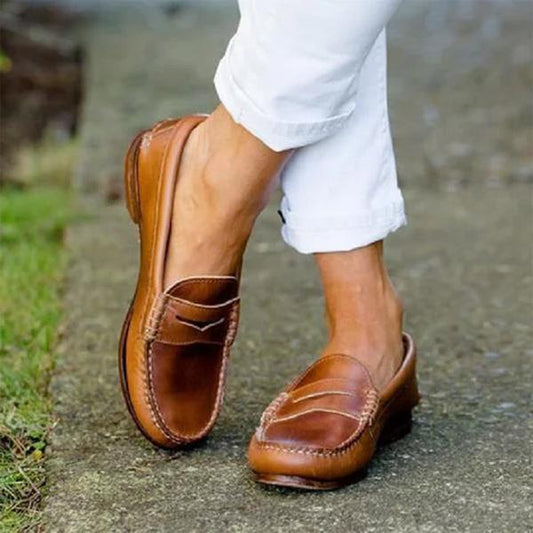 Aurelia | Brown Leather Women's Orthopedic Classic Penny Loafers