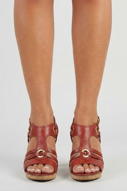 Calista | Women’s Red Leather Strappy Sandals With Buckle Detail