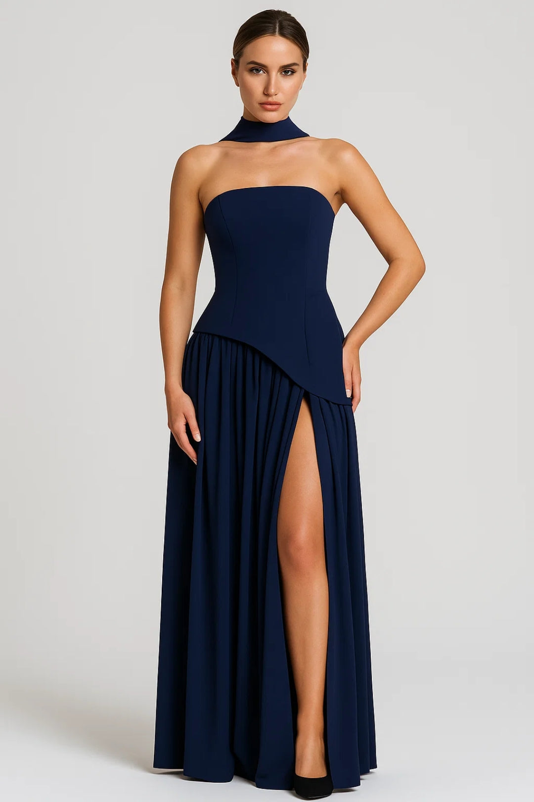 Calanthe | Dark Brown Lightweight V-Neck Midi Dress