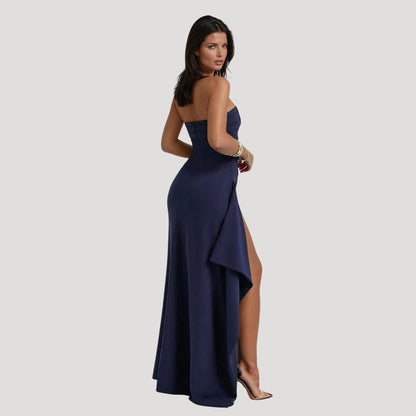 Astrid | Women’s Wedding Guest Strapless Maxi Dress in Black with High Slit