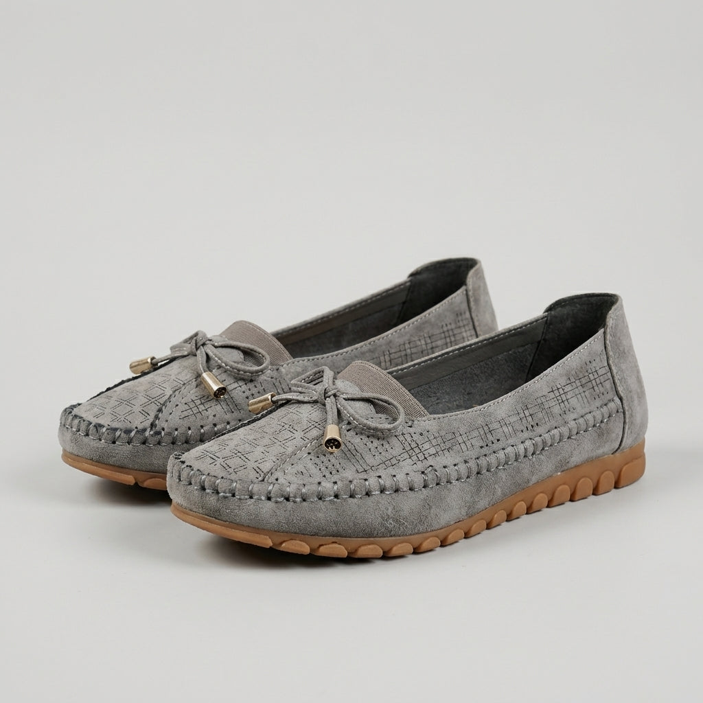 Alethea | Suede Women's Orthopedic Perforated Bow Comfort Loafers