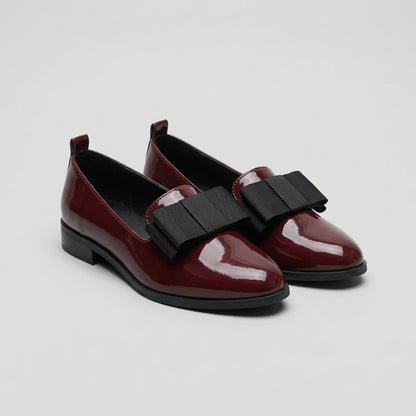 Aurelia | Women’s Orthopedic Pointed Toe Bow Detail Loafers in Burgundy Leather