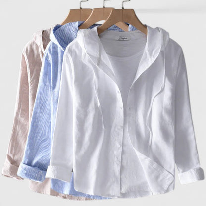 Aurora | Crisp White Elegant Hooded Blouse