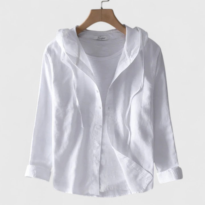 Aurora | Crisp White Elegant Hooded Blouse