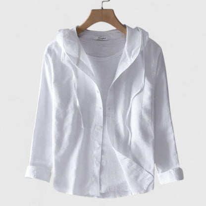 Aurora | Crisp White Elegant Hooded Blouse