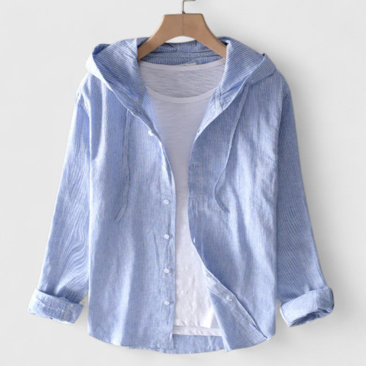 Aurora | Crisp White Elegant Hooded Blouse