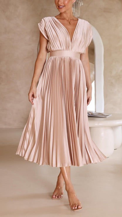 Astrid | Women’s Classic Pleated Maxi Dress in Blush Pink