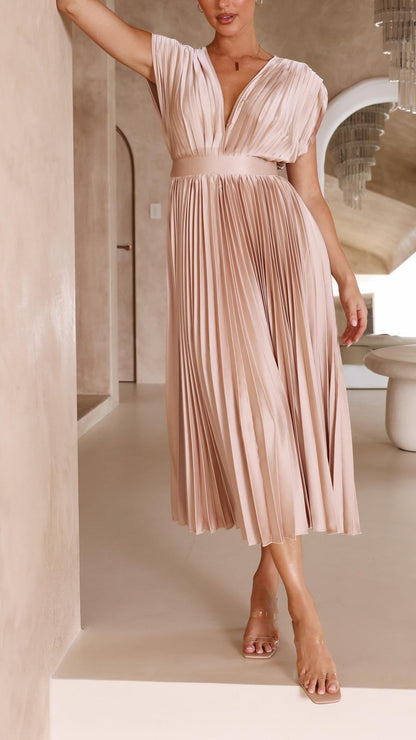 Astrid | Women’s Classic Pleated Maxi Dress in Blush Pink