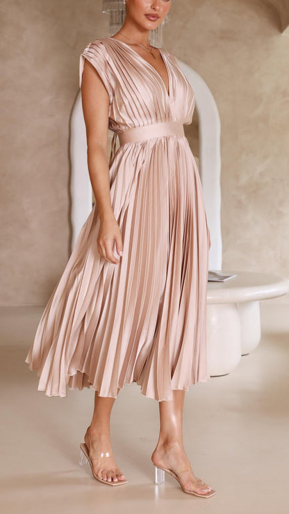 Astrid | Women’s Classic Pleated Maxi Dress in Blush Pink