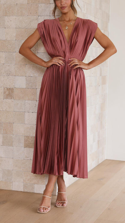 Astrid | Women’s Classic Pleated Maxi Dress in Blush Pink