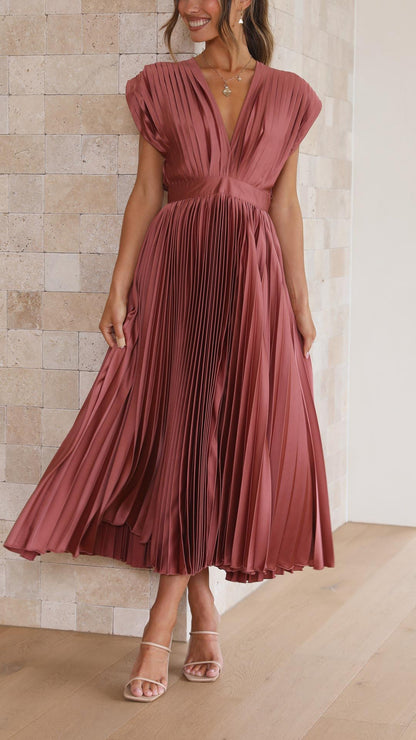 Astrid | Women’s Classic Pleated Maxi Dress in Blush Pink