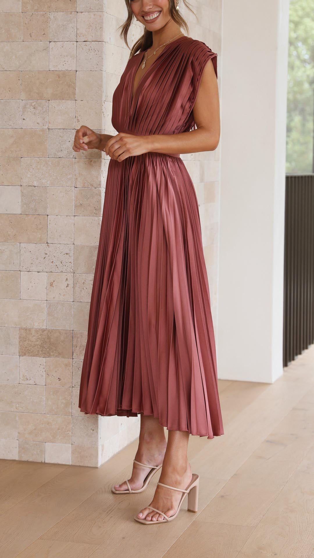 Astrid | Women’s Classic Pleated Maxi Dress in Blush Pink