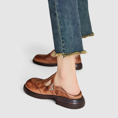 Brown Leather Classic Mary Jane Shoes