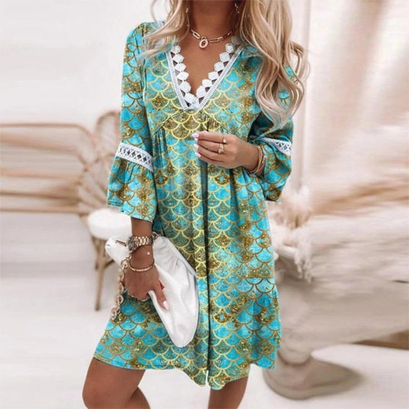 Alethea | Women's Boho Floral White V Neck Mini Dress