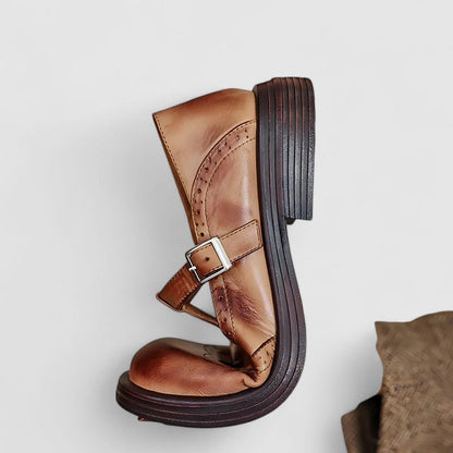 Calantha | Elegant Brown Leather Mary Jane Shoes