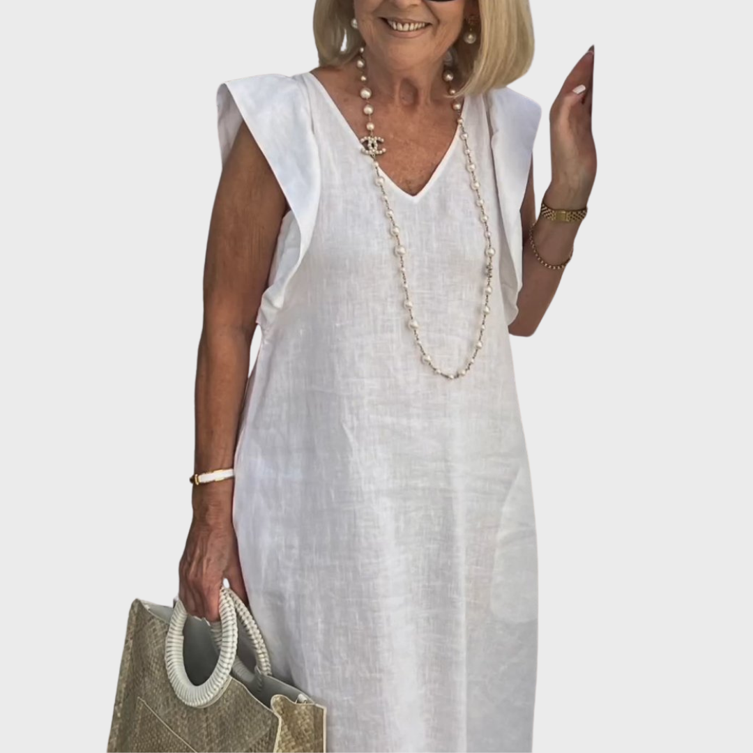 Adriana | Women's Elegant Linen Sleeveless Pocket Maxi Dress