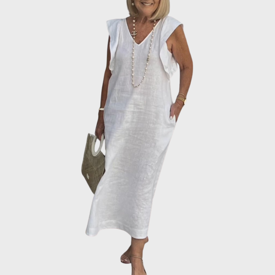 Adriana | Women's Elegant Linen Sleeveless Pocket Maxi Dress